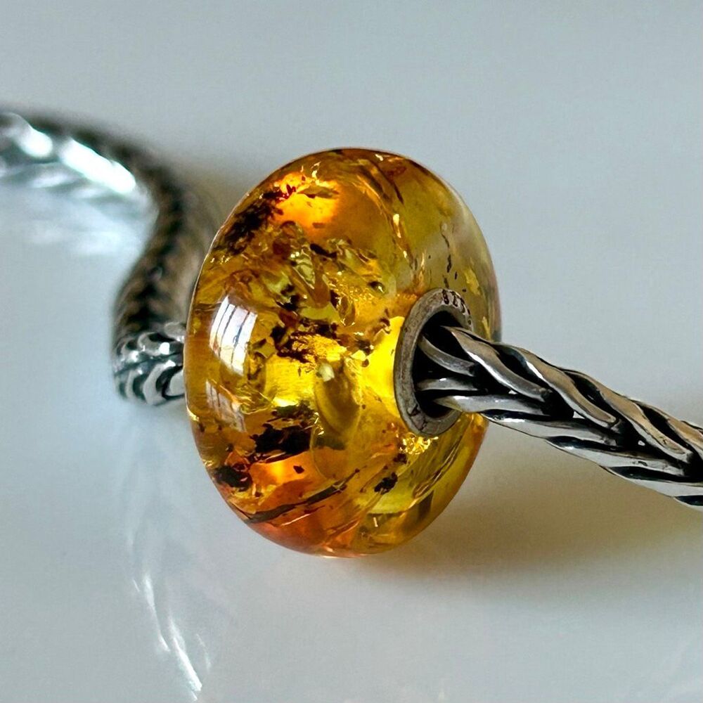 TROLLBEADS Golden Amber, Clear w LOTS of Inclusions bees 🐝 & ‘stuff’ LAA 925S